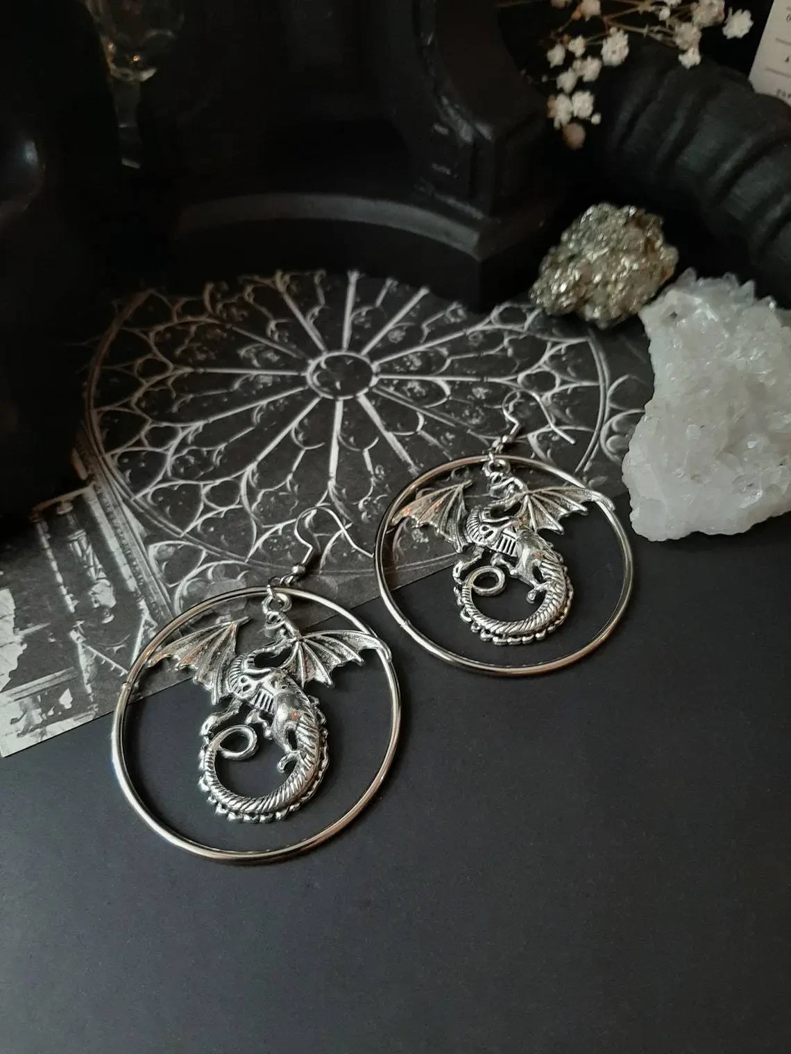 Silver-plated Dragon Pendant Earrings Silver