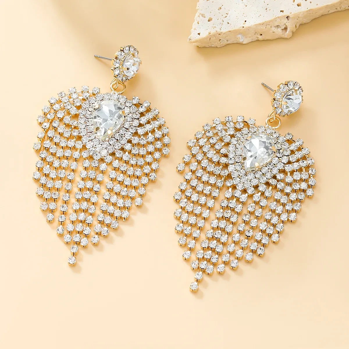 Full Rhinestone Tassel Earrings For Bride