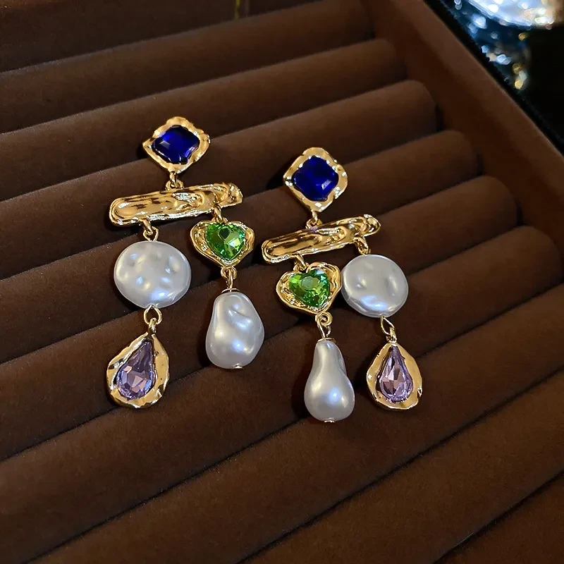 Vintage Court Style Diamond Pearl Tassel Silver Needle