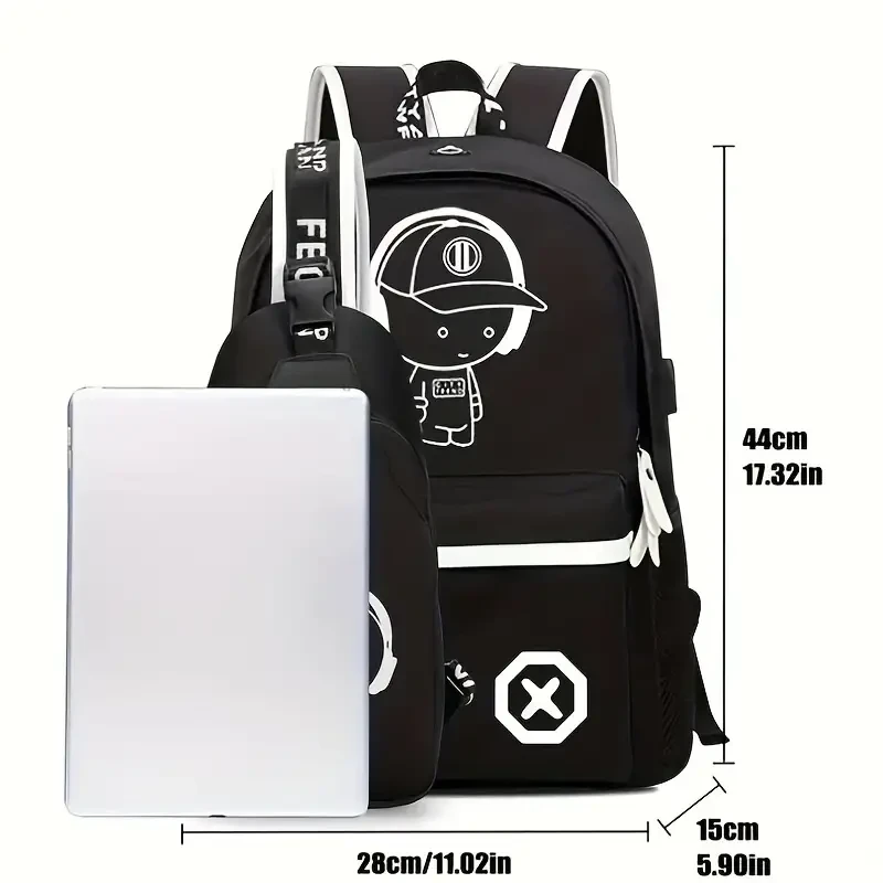 2PCS/Set - Stylish Casual Travel Backpack & Cartoon Crossbody Bag Set