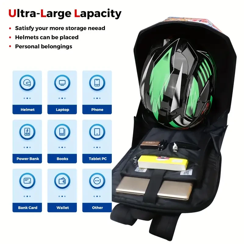 Graffiti-Style LED Motorcycle Helmet Backpack