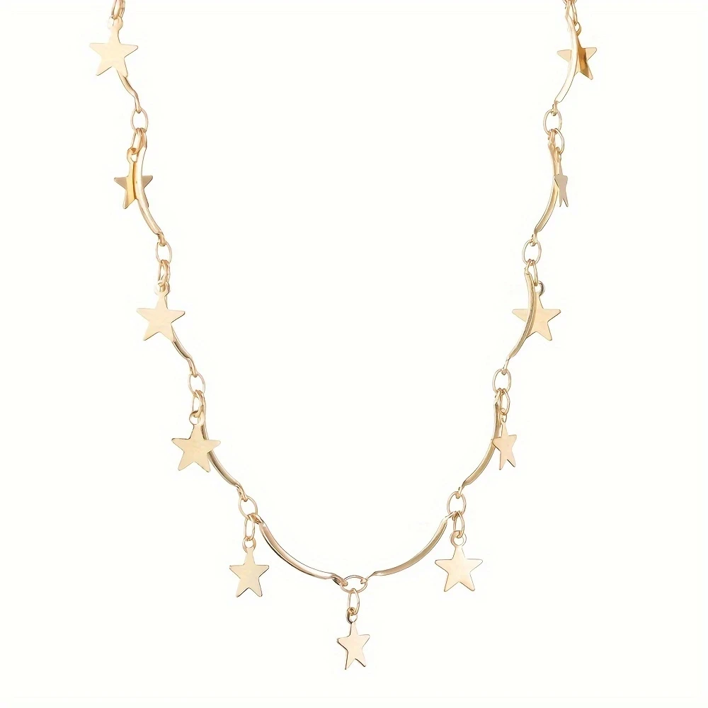 Elegant Style Star Pendant Curved Handmade Necklace Alloy Clavicle Chain, Perfect for Daily Wear, Parties, and Gifts for Women