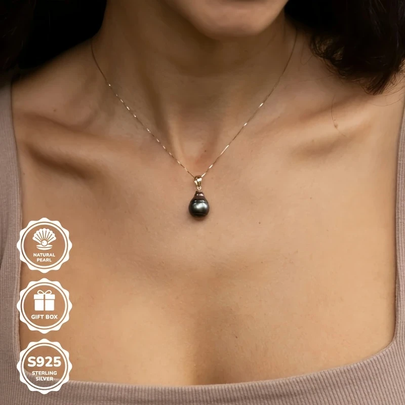 Sea Water Tahitian Pearl Pendant  Water Drop Baroque Sea Water Pearl with S925 Silver Seed Buckle