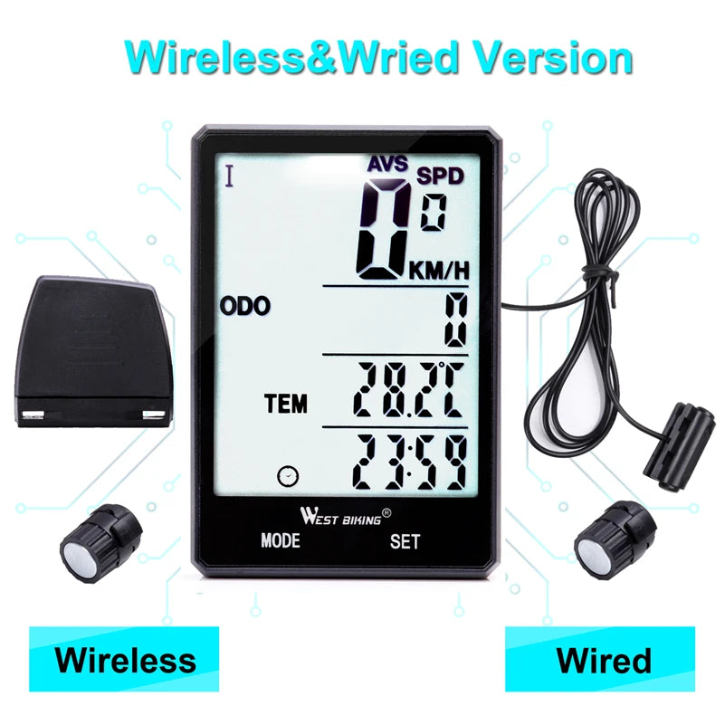 WEST BIKING Cycling Speedometer Digital Waterproof Bike Odometer, Wireless and Wired 20 Functions