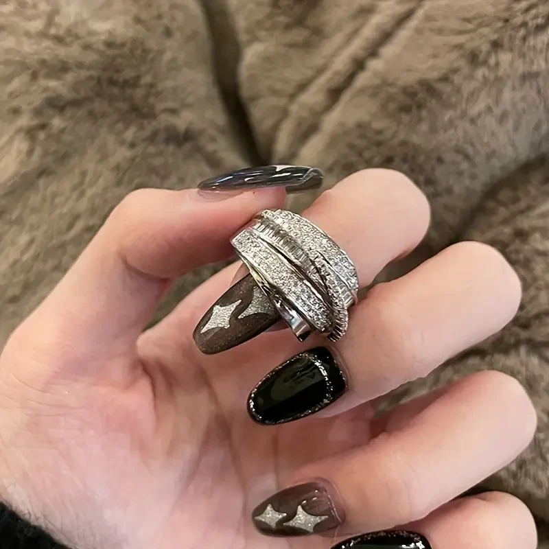 1pc Women's Adjustable Layered Ring Elegant Twisted Band with Shiny Synthetic Stones | Luxury Everyday & Special Occasion Jewelry for Women in New Zealand