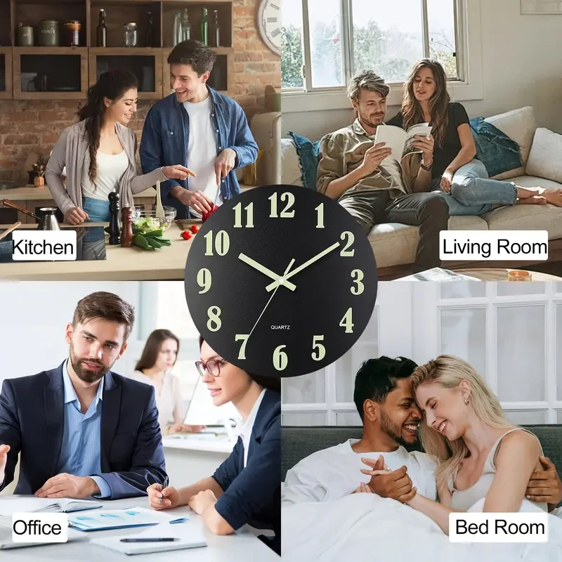 Retro Rustic Tuscan Simple 1pc Black Glow-in-the-Dark Wall Clock