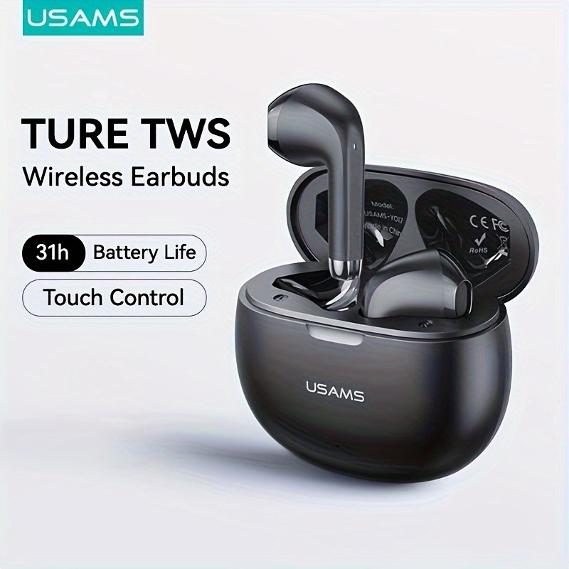 USAMS TureTWS Wireless Earphones BT 5.3, Ultra Mini Size, Sports In-Ear Earbuds, Bass ACC 3D Surround Sound, Model USAMS-YO17