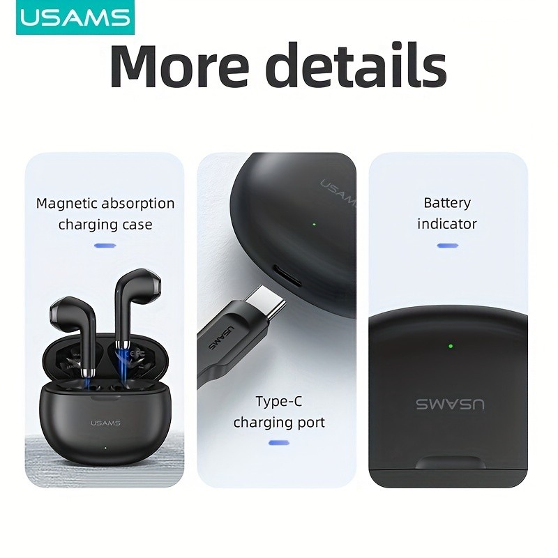 USAMS TureTWS Wireless Earphones BT 5.3, Ultra Mini Size, Sports In-Ear Earbuds, Bass ACC 3D Surround Sound, Model USAMS-YO17