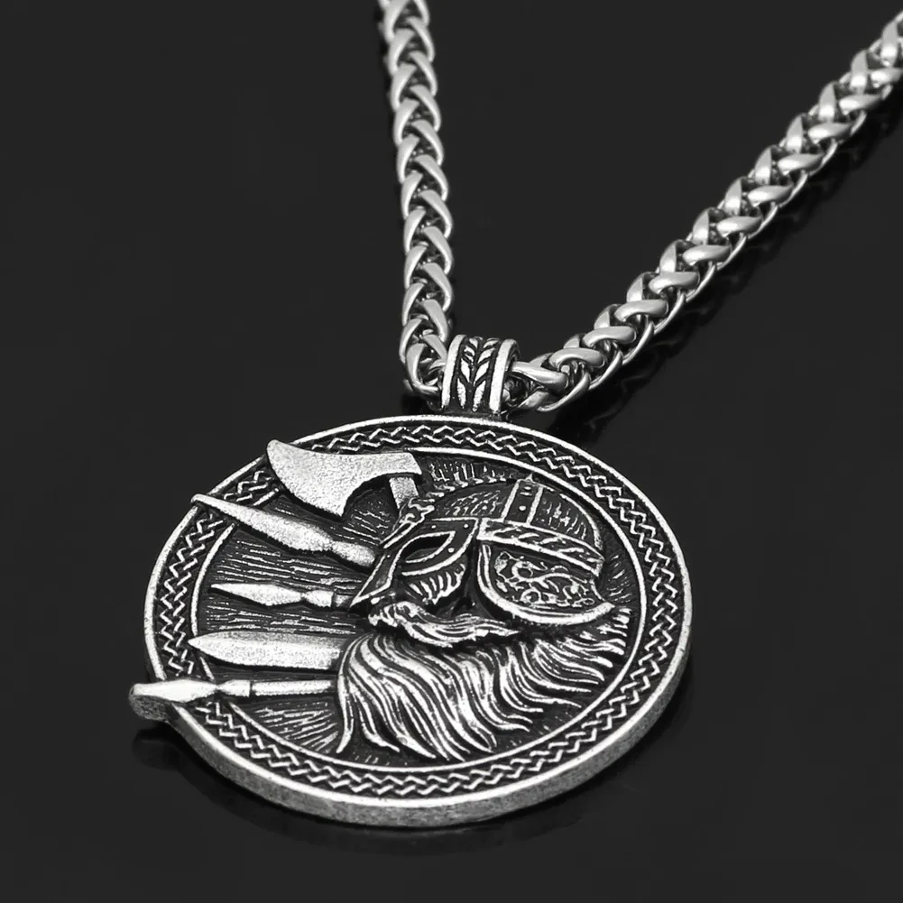 Viking Culture Odin Helmet Axe Round Men's Accessory Necklace