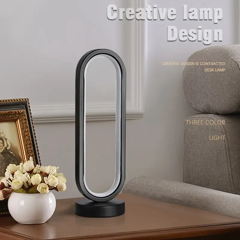 Modern LED Ring Table Lamp  Sleek USB Atmosphere Light with Push Button Control for Bedroom, Living Room & Workspaces