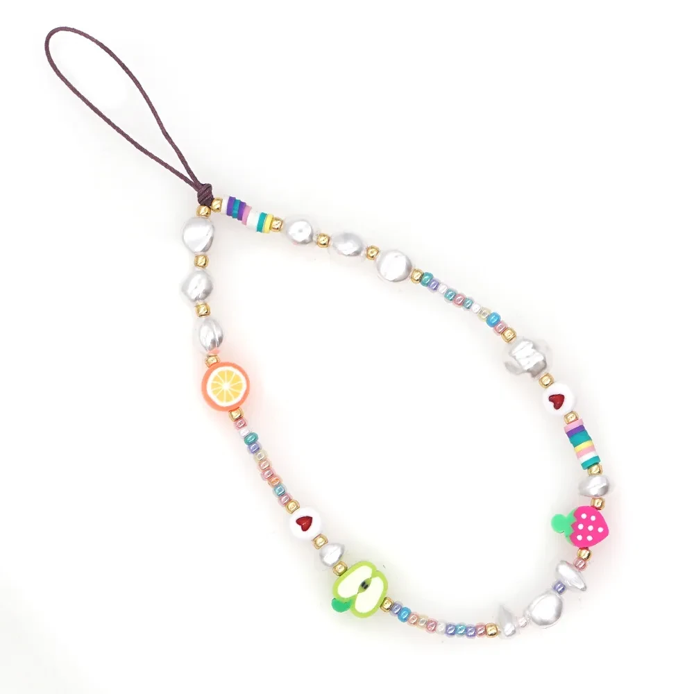 European And American Printing Glass Rice Beads Mobile Phone Lanyard