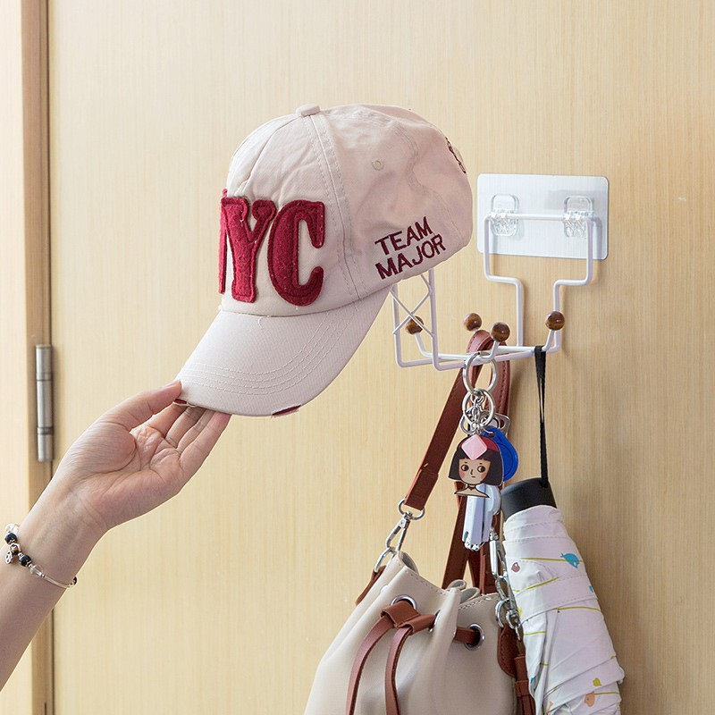 Door Punch-Free Helmet Rack, Multifunctional Wall-Mounted Hat Storage Rack, Seamless Paste Coat Rack