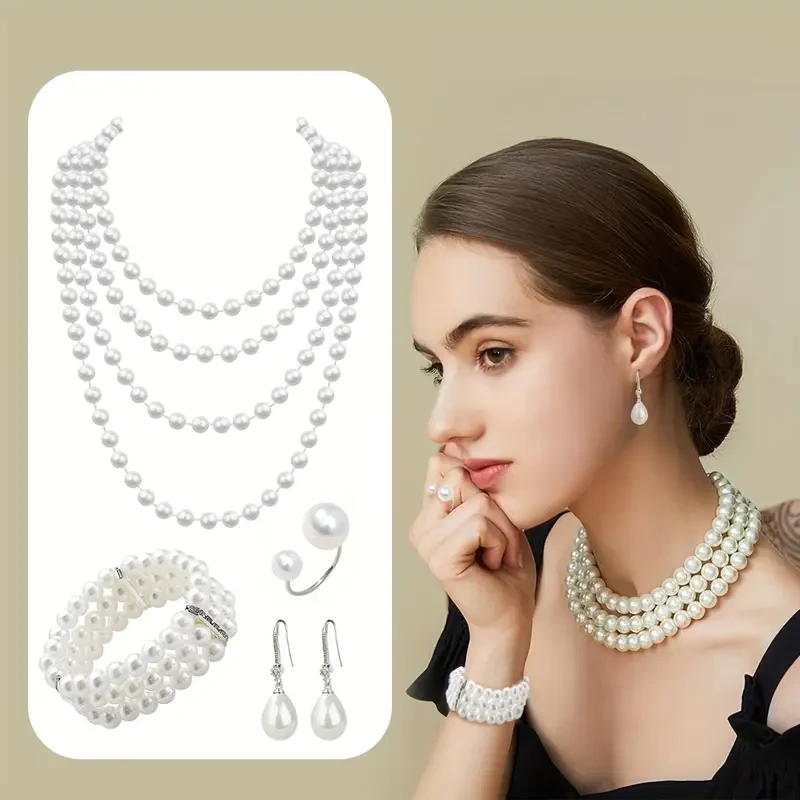 D EXCEED 4pcs 50s Tea Party Jewelry Set for Women