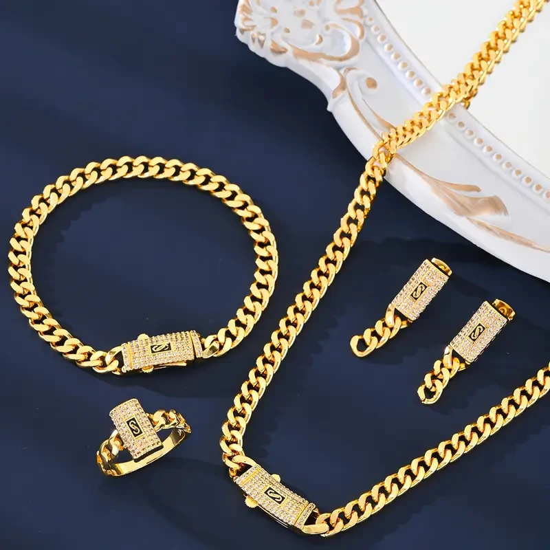 Fashionable Zirconia Earrings, Necklace, Ring, Bracelet Set for Ladies