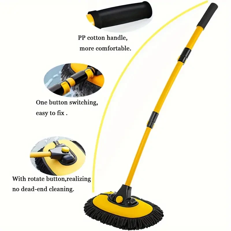 1pc Aluminum Car Wash Brush with Long Handle, Ultra-Fine Fiber Towel