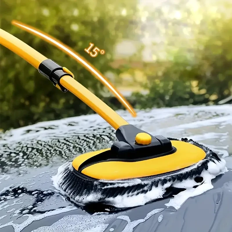 1pc Aluminum Car Wash Brush with Long Handle, Ultra-Fine Fiber Towel