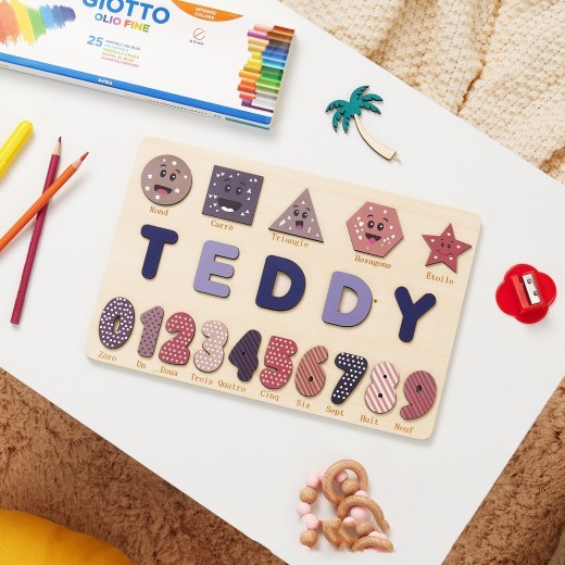 Wooden Digital Children Shape Recognition Hand Holding Puzzle Board