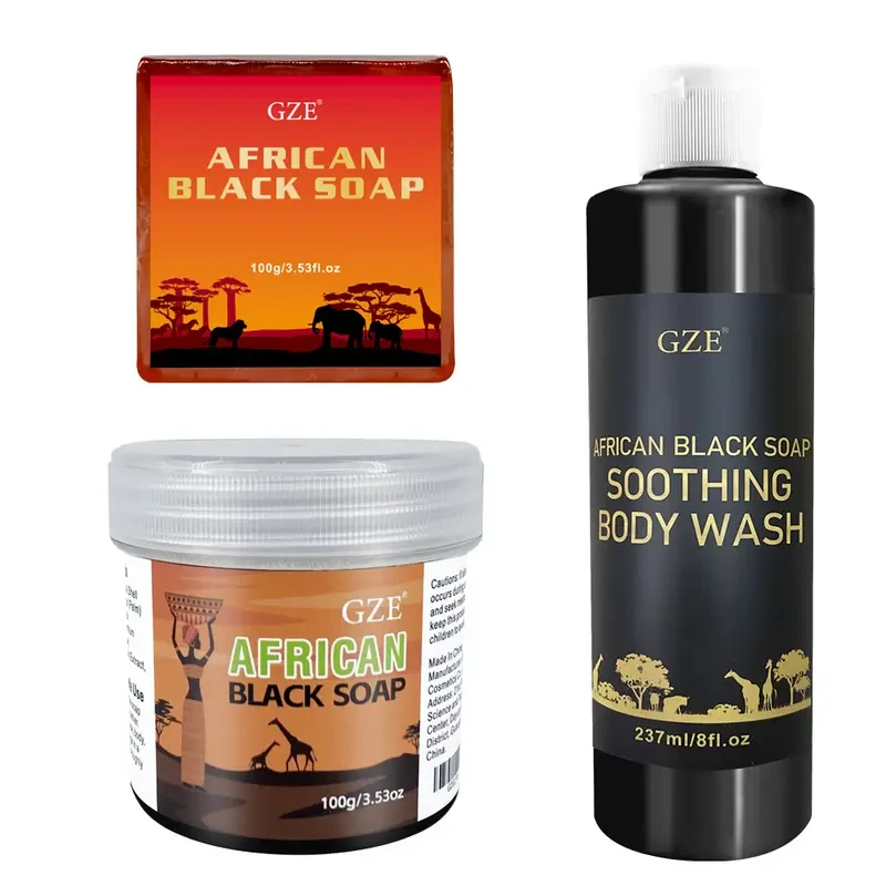 GZE African Black Soap Bar Paste Body Wash Set