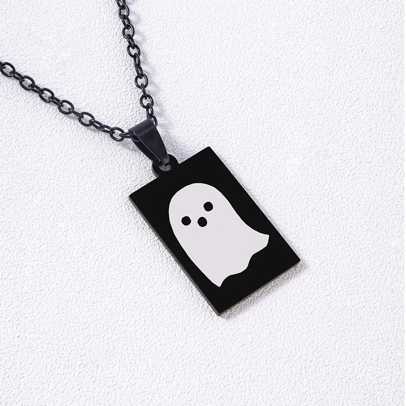 Black Stainless Steel Ghost Pendant Necklace