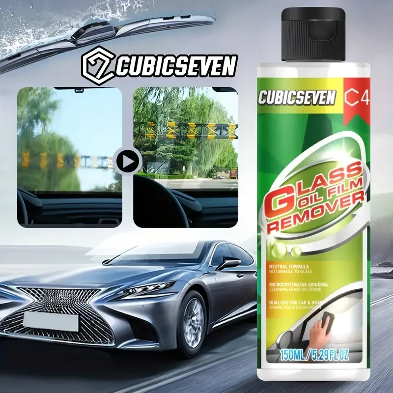Cubic Seven Glass Oil Film Remover - Effectively Cleans Car Glass & Clears Sight