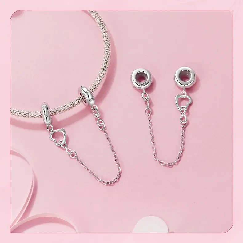 Silver Ziyun Infinite Love Silicone Safety Chain 925 Silver DIY Bracelet String Beads Sub-accessories Charm Mother's Day