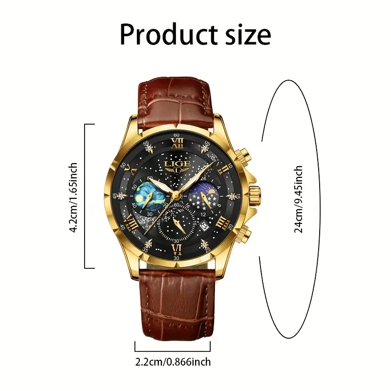LIGE Quartz Watch - Stylish Blue & Golden-Tone