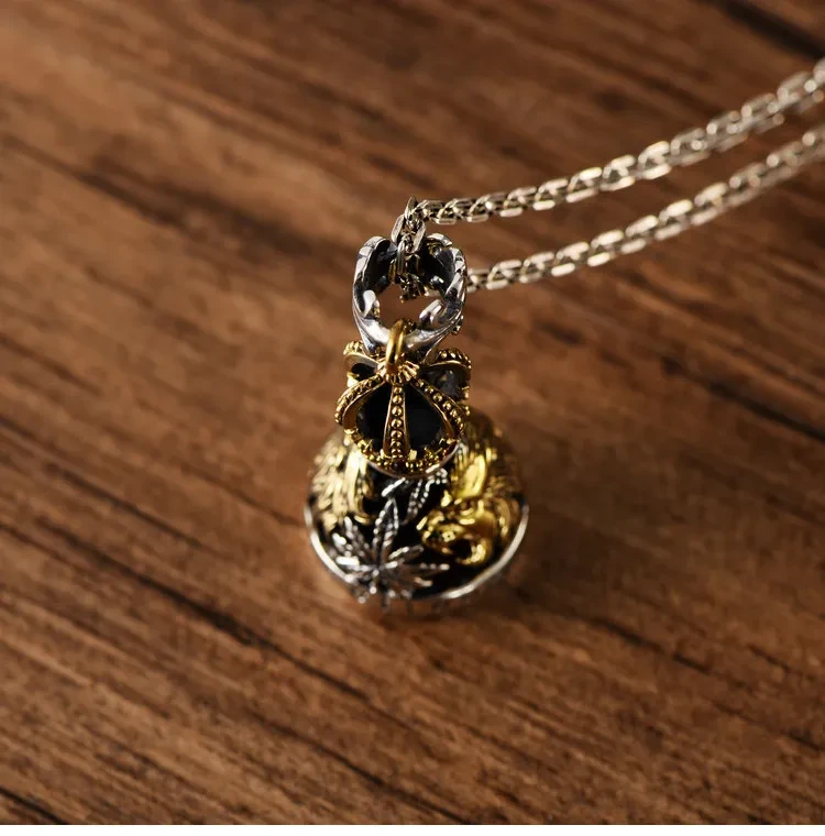 S925 Sterling Silver European And American Domineering Crown Lion Maple Leaf Hollow Bell Trendy Men's Pendant