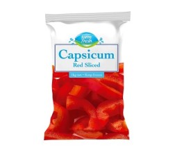 CAPSICUM RED SLICED 1KG (FARM FRESH) [FZN]