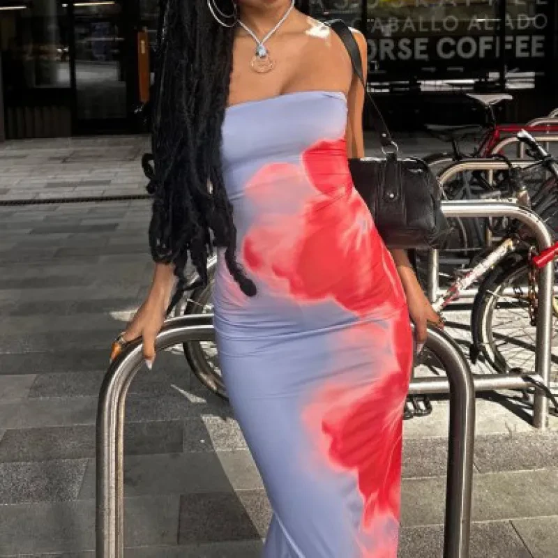Slim Slit Tube Long Dress Summer Sexy Pint Party Beach Dresses