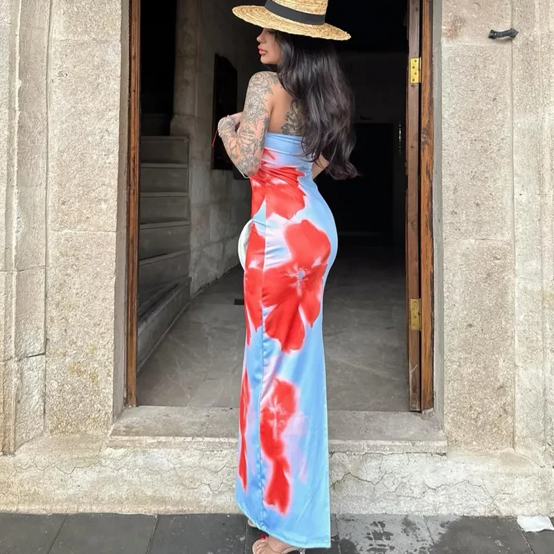 Slim Slit Tube Long Dress Summer Sexy Pint Party Beach Dresses