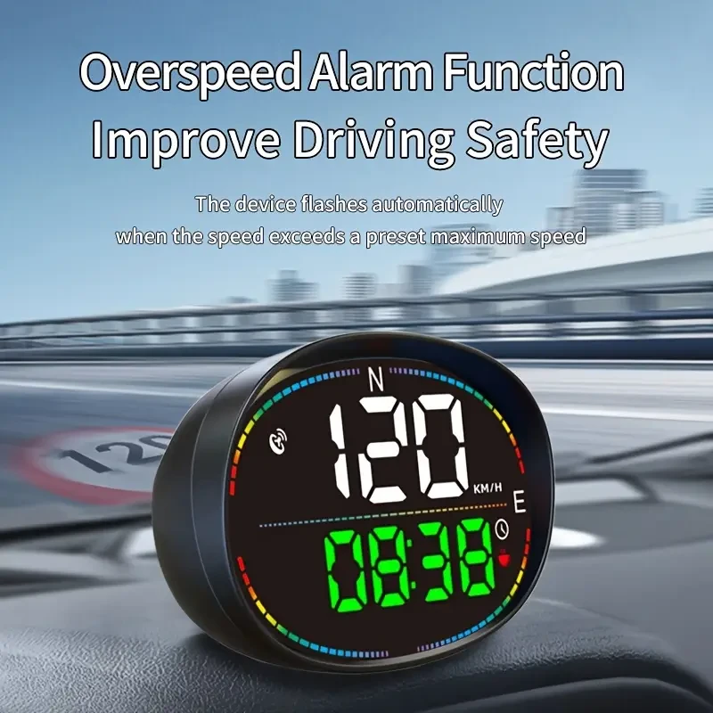 KWHUD Car Dashboard Display - Speedometer, Odometer & Time Gauge with Compass & Over-Speed Alert