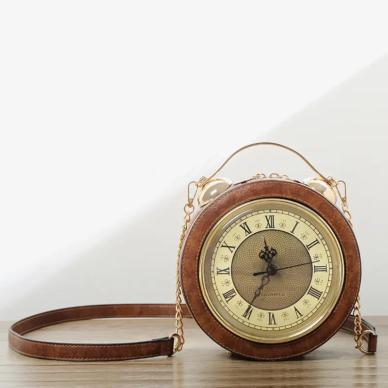 New Female Bag Portable Messenger Bag Clock Bag Personality Chain Small Round Clock Shape