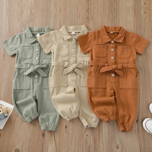 Girls' Korean-style Lapel Jumpsuit