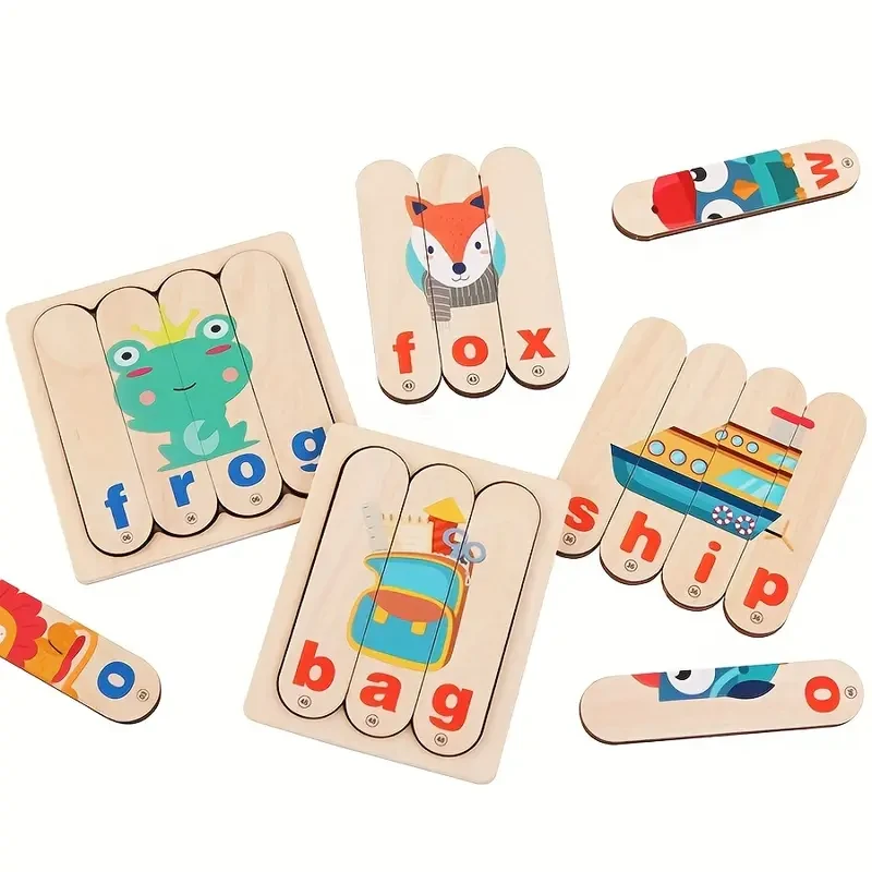 Wooden Educational Puzzle Toy - Double-Sided Bar with English Word Learning, Standard Edition
