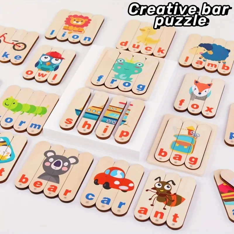 Wooden Educational Puzzle Toy - Double-Sided Bar with English Word Learning, Standard Edition