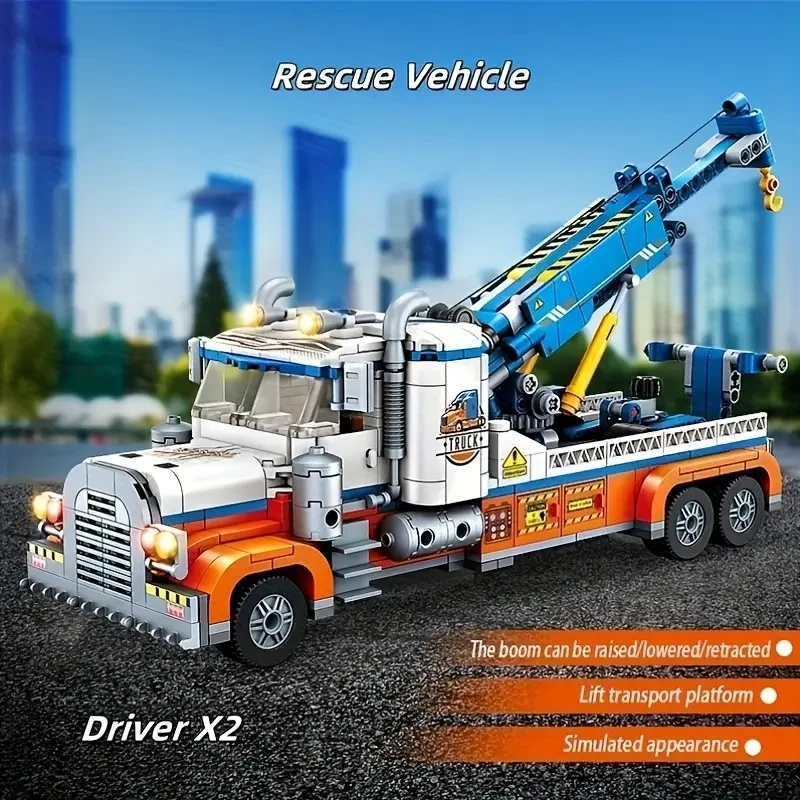 1000pcs Mixed Color ABS Building Blocks Set - City Engineering Truck with Crane