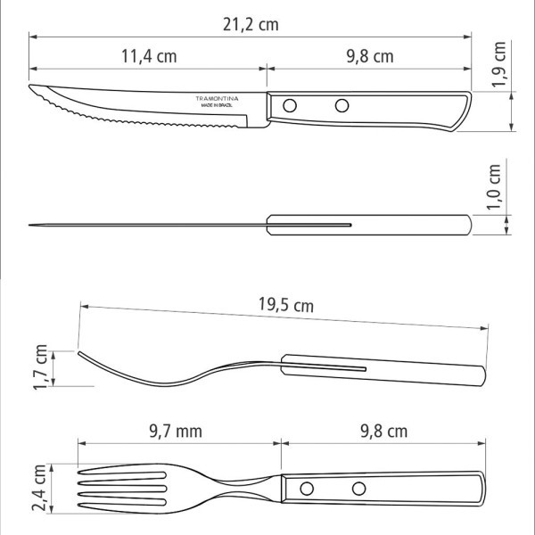 Churrasco Steak Knife Polywood Traditional Steak Set Brown 12pc  - Tramontina