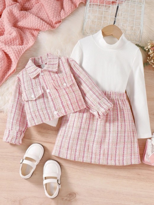 Fall Winter Coat Turtleneck Top Skirt