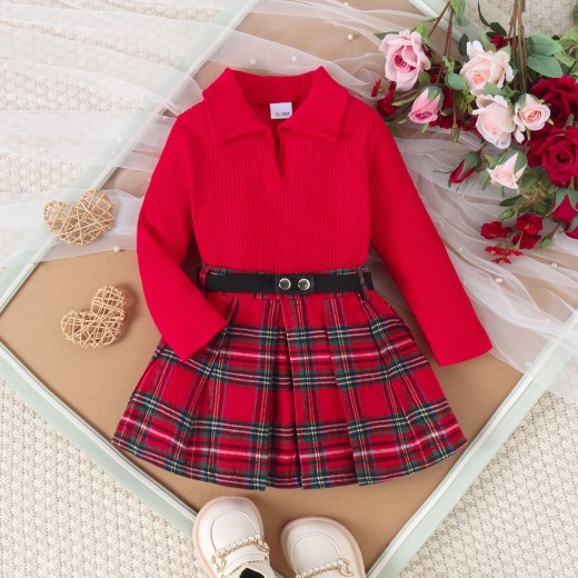 Autumn And Winter Girls Suit Medium And Small Long Sleeve Pleated Skirt