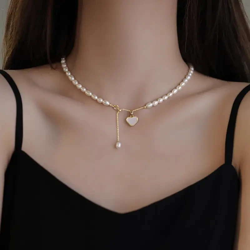 Luxury Shell Pearl Necklace Natural Irregular Beads in Exquisite French Light Luxury Design | Elegant Womens Necklace