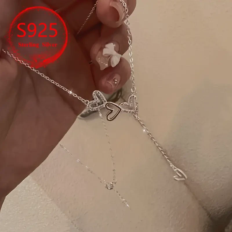 925 Silver Three Love Tassel Boutique Necklace Elegant Women's Pendant | Classic NZ-Inspired Heart Jewelry Gift