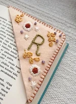 Personalized hand embroidered corner bookmark