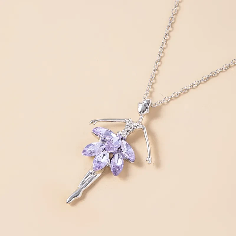 Purple Crystal Ballet Girl Pendant Necklace