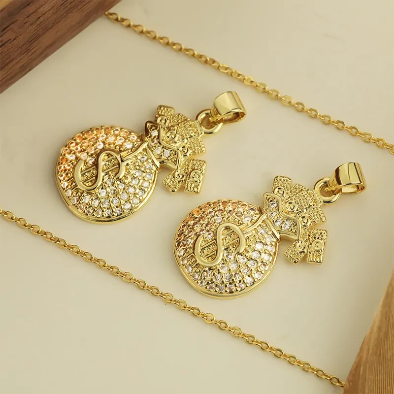 Inlaid Zircon Lucky New Year Wallet Copper Plated Pendant