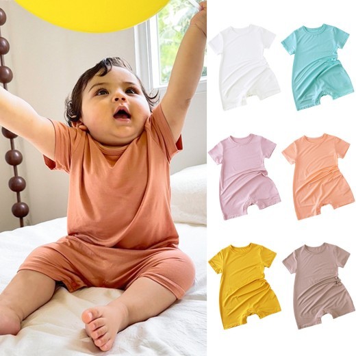 Modal Baby Short Sleeve Solid Color Jumpsuit