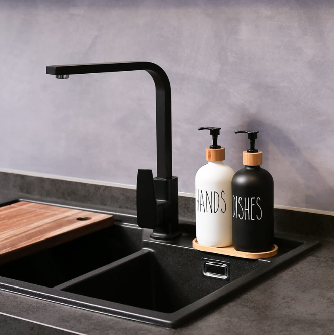 Shampoo Bottle With Wooden Soap Dispenser
