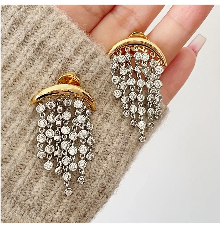 Exaggerated Zircon Ins Tassel Earrings Niche Design