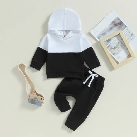 Color Stitching Hoodie Children's Fashion Casual Set