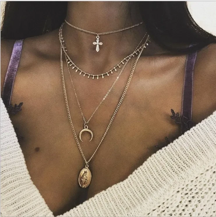 Ladies popular necklace cross moon pendant