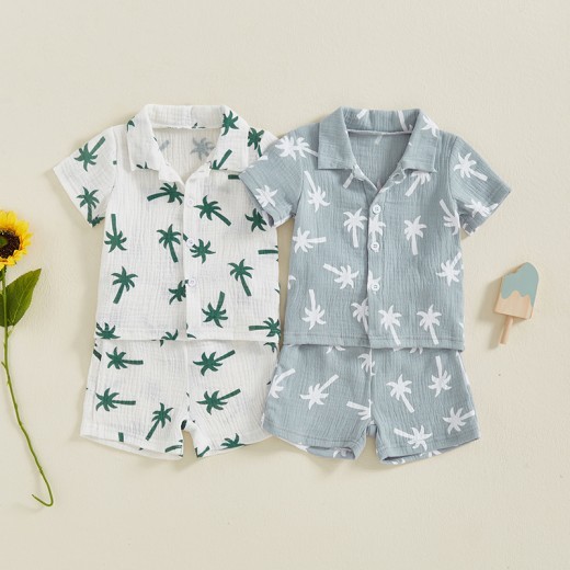 Baby Boy Beach Series Short Sleeve Blouse And Pants